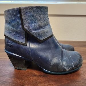Fluevog Hopefuls Esperanza Blue Faux Foldover Ankle Boots